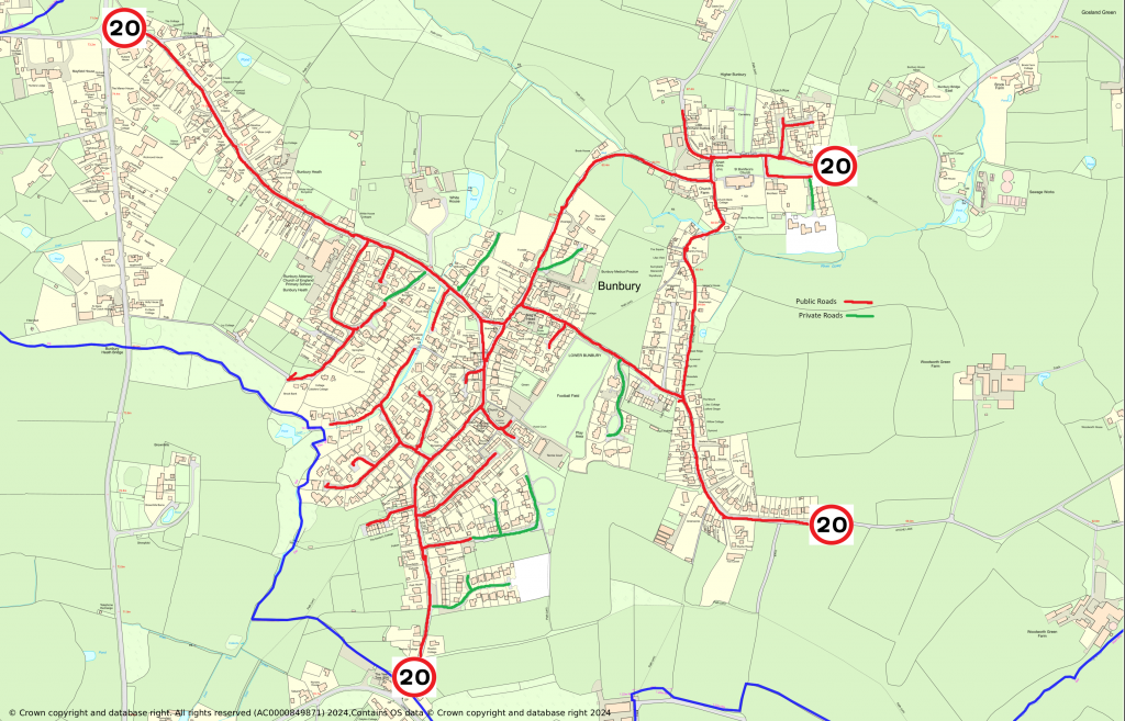 Map to show the proposed 20mph zone covering bunbury